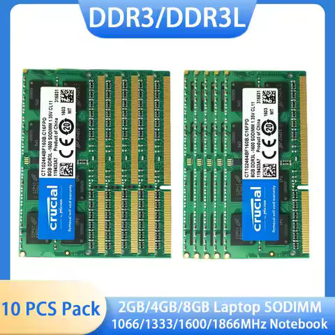 10PCS Crucial Laptop RAM DDR3 DDR3L 2GB 4GB 8GB 1066 1333 1600 1866MHz SODIMM 1.5V 1.35V PC3L-12800 