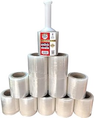PofA Mini Stretch Film, 12 Pack with Handle, 5” 1000 feet 80 Gauge (20 Micron) Industrial Heavy Duty Plastic Shrink Wrap and Dispenser for Packing, Shipping, Pallet, Moving Supplies