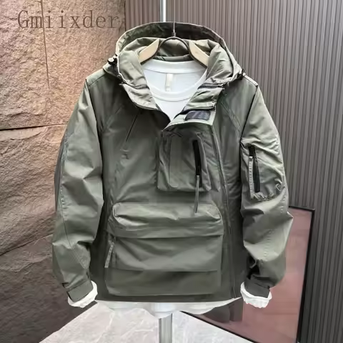 Cargo Cityboy Workwear Hooded Jacket Men's Spring Autumn Loose Casual Coat Big Zipper Pocket Urban S