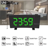 [ Alarm Clock Radio Digital with Dimmer 180Projector Projection Alarm LED Battery FM Radio Bedroom Kids Room Living Room Home Accent