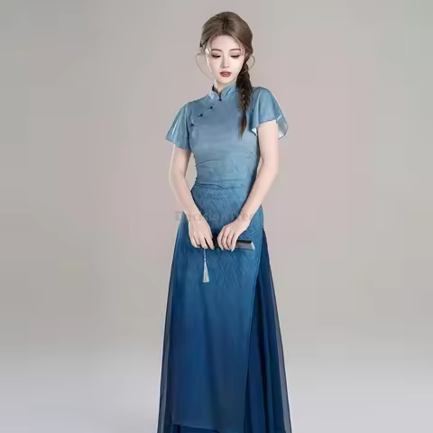vietnam classic traditional sleeveless ao dai Breathable chinese national style cheongsam with Trous