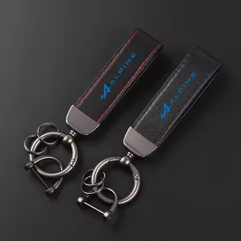 Deluxe Leather Keychain with Car Badge Keychain Pendant For Alpine