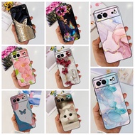 For Google Pixel 6 Pro G8VOU Case Fashion Marble Flower Butterfly Soft Black Silicone Phone Cover Fo