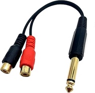 Qaoquda 6.35mm to 2 RCA Cable, Gold Plated 1/4 inch Mono TS Male to 2 Dual RCA Female Plug Y Splitte