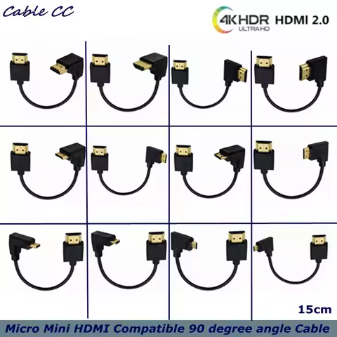 15cm 90 Degree Angle OD3.2mm 2.0 Version 4k@60hz Micro Mini HDMI - Compatible With UP Down Left Righ
