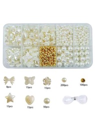1 caja de perlas falsas para hacer pulseras y collares, conjunto de cuentas para manualidades con perlas en forma de lazo y estrella