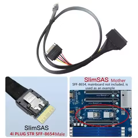 SAS Sata Cable SlimSAS SFF-8654 4i to SFF-8639 U.2 Adapter Cord, 50cm Hard Drive Extender Cable with