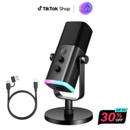 FIFINE AM8 XLR/USB Mikrofon Permainan PC untuk Rakaman Podcast, Mikrofon Dinamik dengan RGB, Redam P