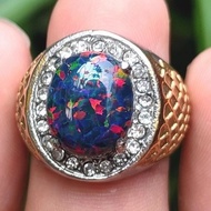 Cincin Titanium Batu Akik Kalimaya Opal Australia Biru Top Jarong
