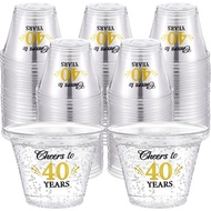 LemonRoad 100 Pack 40th Birthday Cup 9 oz Cheers to 40 Years Birthday Disposable Clear Plastic Cockt