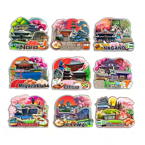 Takamatsu Toyama Nagasaki Gifu Miyazaki Nagano Takayama Nara Otsu Japan Fridge Magnet Travel Souveni