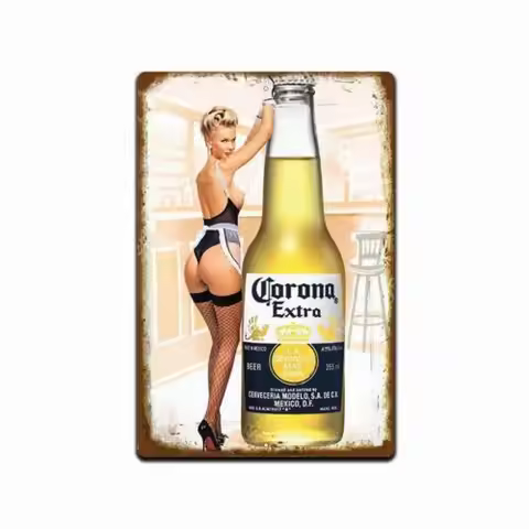 Corona Extra Pin Up Girl Metal Sign, Beer Bar Home Man Cave Garage Wall Decor