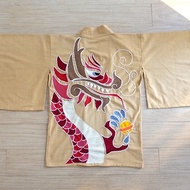 手工刺繡 - 紅龍 / 暗黃色日本和服浴衣大衣 / 不分性別
