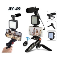 AY49 Video Making Kit AY-49 Making Vlog Tripod Kit with Microphone LED Light for Studio Live Streami