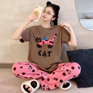 【MALLYN】 Buggy Casual Short Sleeve Long Pants Set Baju Tidur Perempuan