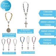 St Christopher Car Rosary St Benedict Rosary Olive Wood Glass Beads Cats Eye Beads Rosari Kereta
