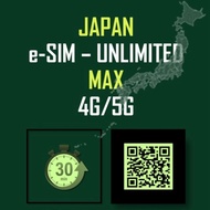 e-SIM JAPAN - Unlimited MAX 128Kbps - 10Mbps