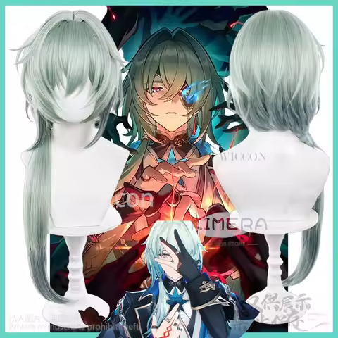 Anaxa Cosplay Anime Game Honkai Star Rail Costume Green Long Hair Side Low Ponytail Tatto Wig For Ha