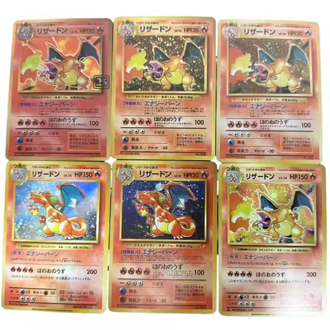 Hot 6pcs/set Cartoon Animation PTCG Collection Card 1ST Tag 1996 1999 Starry Sky Charizard Japanese 