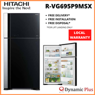 [BULKY] Hitachi R-VG695P9MSX 2 Glass Doors Top Freezer Fridge 541L FREE 1600W Compact Vacuum Cleaner (worth $129)