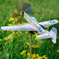 3D Plane Garden Weather Vane Pinwheel Anti-Corrosion Metal Airplane Plug-in Windmill Wind Spinner We