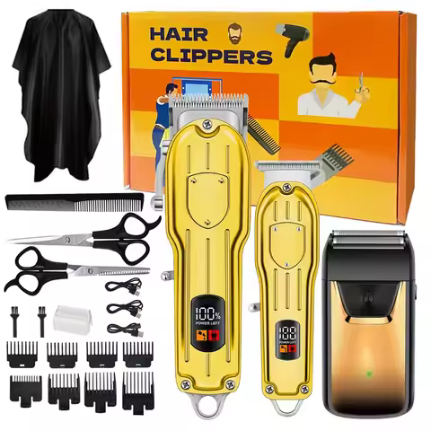 Professional Hair Clipper Set with LCD Display, Beard Trimmer & Foil Shaver for Men – Cordless Recha