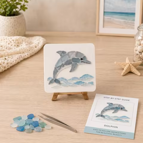 Colorful Glass Pieces Ocean DIY Sea Glass Art Kit Sea Creature Ocean Inspired Glass Mosaic Craft Set
