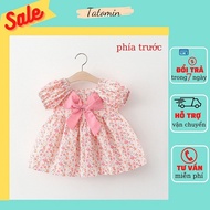 Beautiful little girl's dress with pink bow and puffed sleeves ABG01