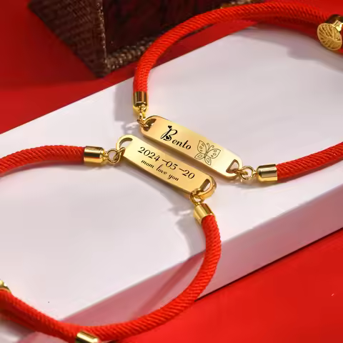Personalized String Rope Name Bar ID Bracelets, Engraving Text Custom Wristband Adjustable Chain Sty