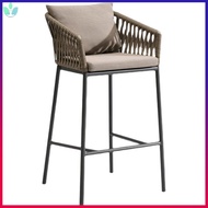 Rattan bar chair simple high stool outdoor Villa open-air bar homestay rope made solid wood bar stool bar chair IRRF