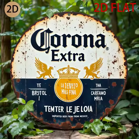 Vintage 2D Flat Round Tin Sign - "Corona Extra" Retro Mexican Beer Bar Wall Decor For Pub Man Cave B