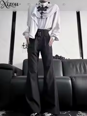 Ouji Lolita Knight Pants Unisex Retro High Waist Flared Pant Spring Autumn Cool Slim Fit Neutral Tro