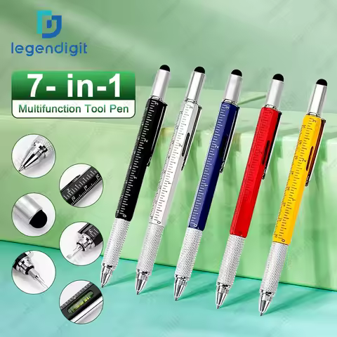 Metal 7-in-1 Multi Tech Tool Pen with Screwdriver Ruler Level Gauge Ballpoint Pen Touch Screen Stylu