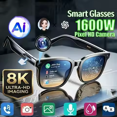 AI Smart Glasses 8K Remote Control Touch Photo Camera Recording Voice Assistant Translator Wireless