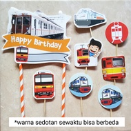 hiasan nasi tumpeng hiasan kue ulang tahun cake topper satu set karakter kereta api train KRL KAI