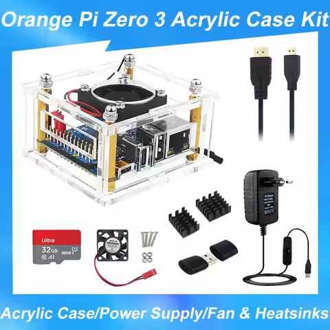 Orange Pi Zero 3 Acrylic Case Tranparent Passive Cooling Shell Optional Cooling Fan Heatsink Power S