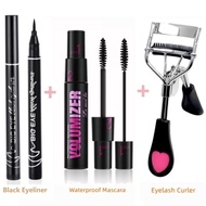 3Pcs Eye Makeup Set 2 In 1 Waterproof Mascara + Eyelash Curler + Black Eyeliner