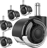 Acuryx 2 Inch Office Chair Wheels Set of 5, Dual Mute Rubber Chair Caster Wheels for All Hardwood Floors and Carpet Chair Caster for Computer &amp; Gaming &amp; Desk Chair (Black)