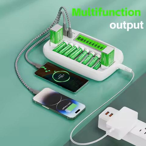 PUJIMAX 10-slot Ni-MH Battery Charger Charge 1-8pcs AA/AAA Ni-MH/Ni-Cd Rechargeable Batteries 2pcs 9