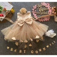 6M-3Y Newborn Dress 823/824/825 Sleeve Gown Lace Kids with Headband+Socks Gaun Baby Aqiqah Flower Gi