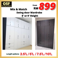 8H Swing Door Wardrobe 2.5/5/7.5ft X 8ft Height ✅With Installation✅