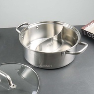 KT1_พร้อมส่ง หม้อสุกี้ 2 ช่องสแตนเลสแท้เกรด304 เนื้อหนา มีฝาปิด ทรงสูง น้ำหนัก 1440 กรัม (แถมกระชอนล