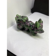 D1227 Natural Gem Ore/Tanzania Red Green Treasure/Carved Nine-Tailed Fox Size About Height 35mm Widt