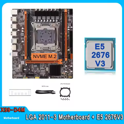 Kit Xeon X99 Motherboard LGA 2011-3 Kit Xeon E5 2676 V3 CPU PCI-16 USB3.0 Server M-ATX NVME M.2 E5 2