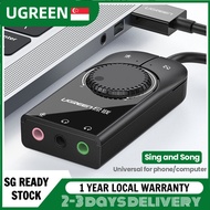 UGREEN USB Sound Card External Audio Card 3.5mm USB Adapter USB to Earphone Headphone Audio Interface for Computer PS4 Sound Card