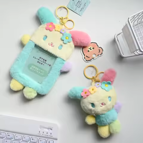 Kawaii Pastel Usahana Flower Bunny Plush Card Case Soft Colorful Rabbit Plush Keyring Multi-use ID C