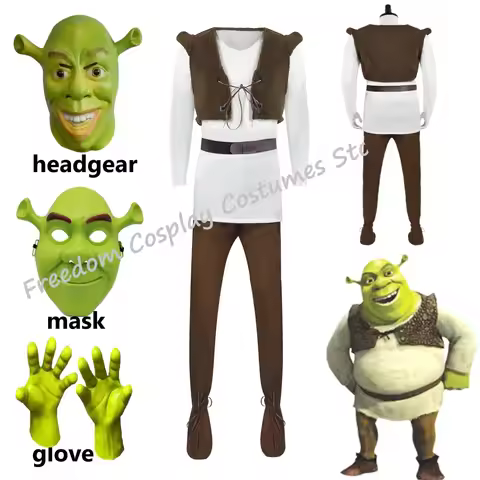 Movie Monster Shrek Cosplay Costumes Mask Shrek Top Vest Pants for Men Performance Role Play Hallowe