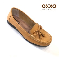 OXXO รองเท้าเพื่อสุขภาพหนังแท้ หนังวัว รองเท้าคัทชู พี้นแบน หนังนิ่มมาก พี้นยางสั่งทำพิเศษ พื้นนิ่มมาก พี้นสูง1เซน X08004