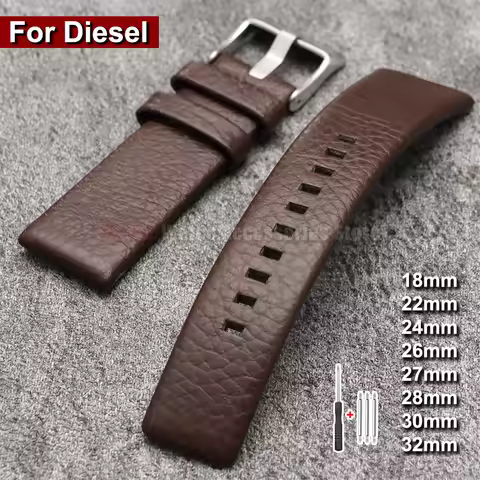 18/22/24/26/27/28/30/32mm Litchi Top-Grain Leather Watch Band for Diesel Watch Friday Series Dz4323/