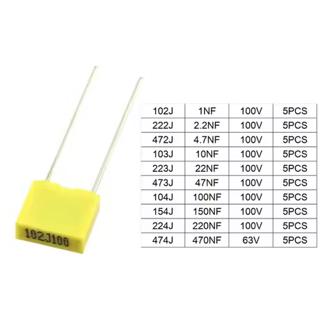 50pcs/lot 10 Value Polypropylene Film Capacitor 1nF 10nF 47nF 100nF 470nF Capacitance Correction Cap